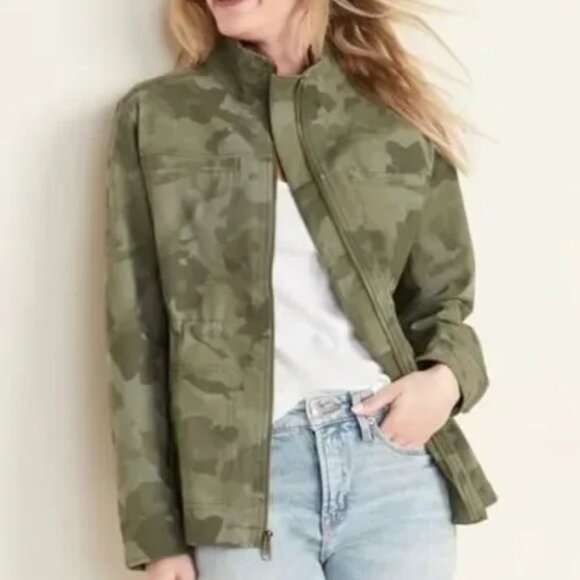 Old Navy Camouflage Green Utility Jacket Front Zip Woman's Large Tall - Picture 5 of 15